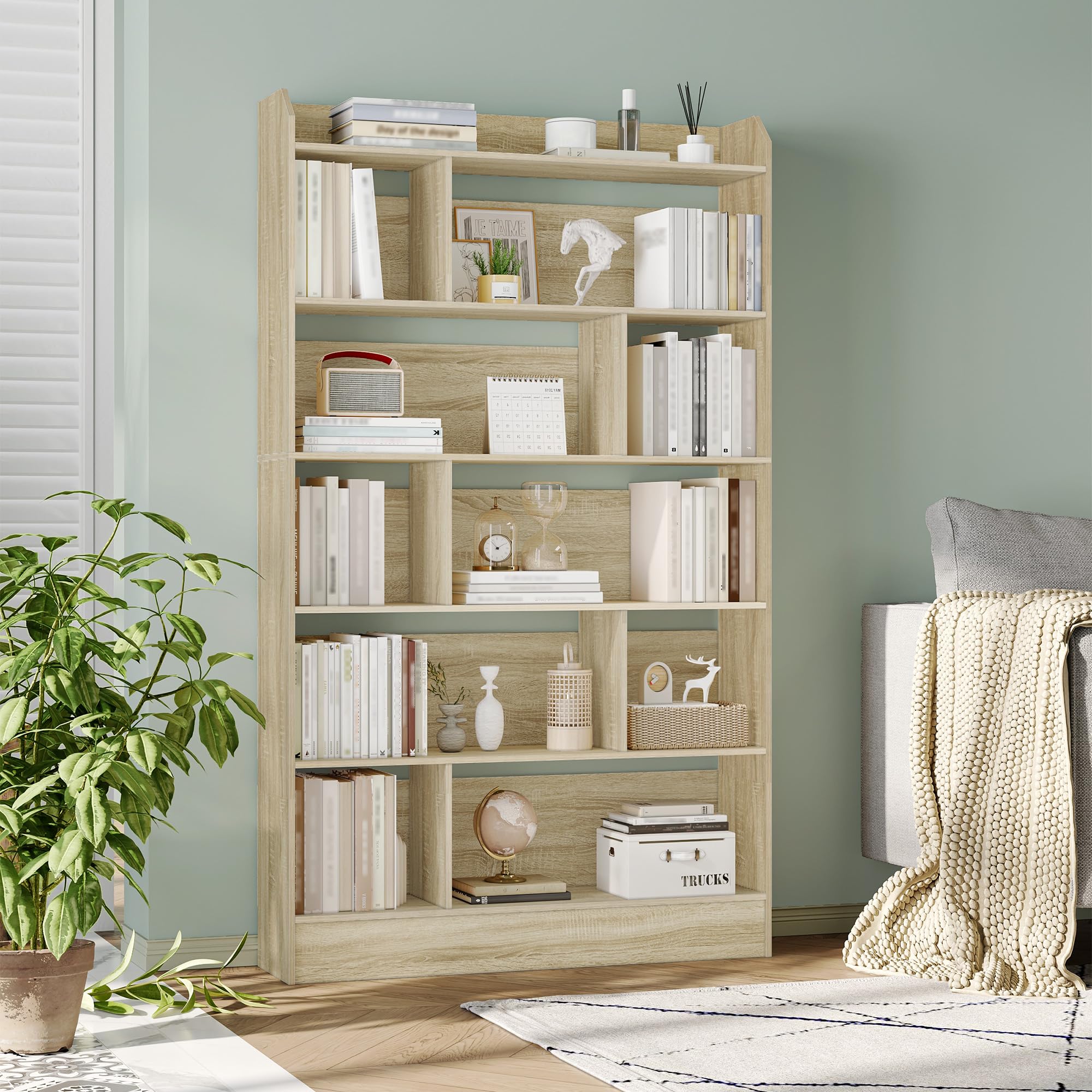Hzuaneri Bibliothèque, Étagère à 6 Niveaux, Meuble de Rangement Livres, Cloison Séparateur, Présentoir, pour Salon, Chambre, Bureau, 24 x 100 x 170 cm, Beige Chêne BC64416X