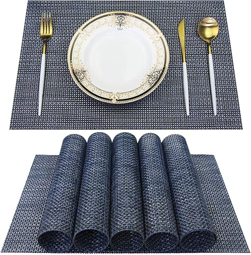 Miniatura 49 de Manteles individuales de plástico, juego de 6 manteles individuales lavables antideslizantes para mesa de comedor, manteles individuales de mesa