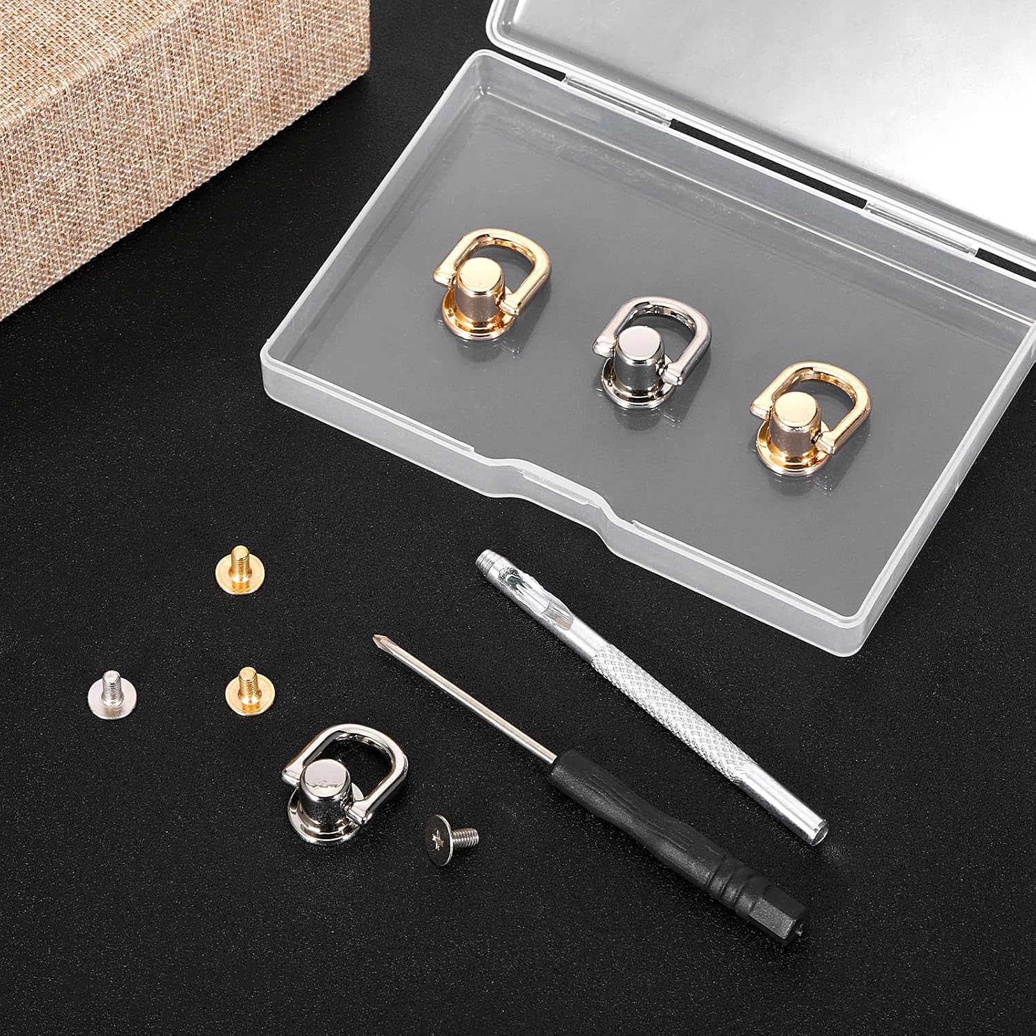 4PCS D Rings for Purse, 360 Degree Rotatable D Ring Stud Screw Ball Studs Rivets, Crossbody Conversion Kit, Metal Bag Hardware for Leather Purse Straps Handbag DIY Craft (Gold, Silver)
