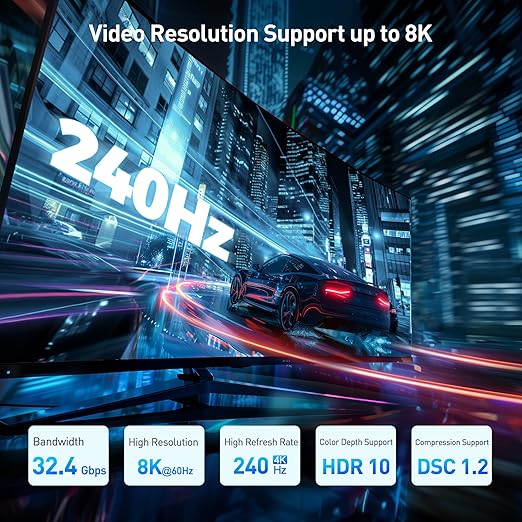Adaptador DisplayPort 1.4 90° Cable Matters 4K@240Hz Negro miniatura 3