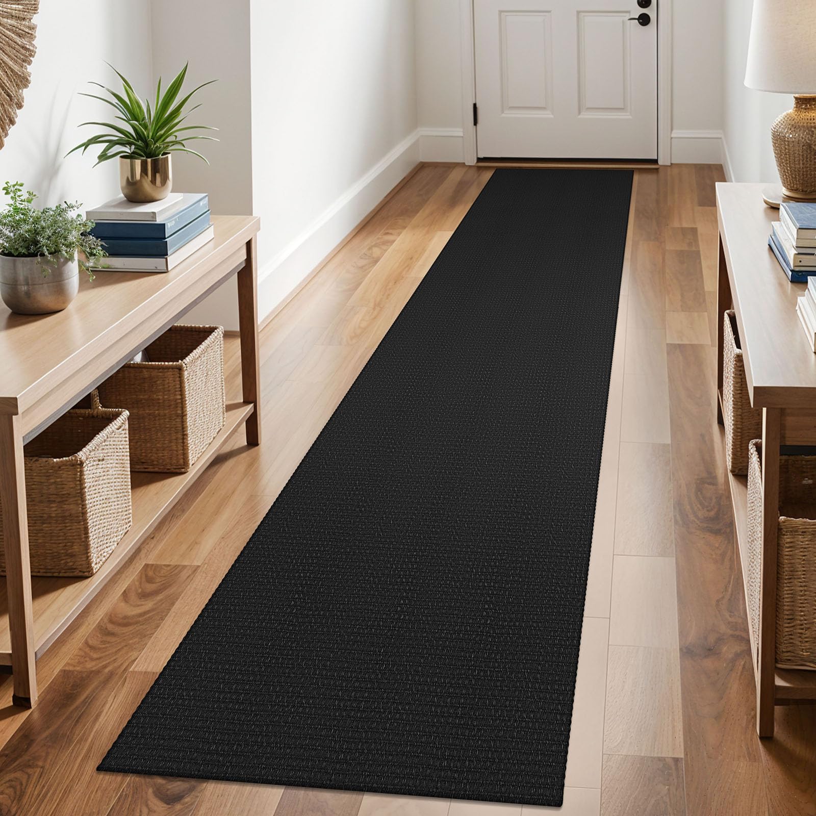 KOZYFLY Runners for Hallways 2x10 ft Washable Kitchen Runner Non Slip Rubber Backed Hallway Rugs Cotton Entryway Runner Rug Floor Carpet for Indoor Hall, Backdoor, Kitchen, Black/Dark Grey — image 1