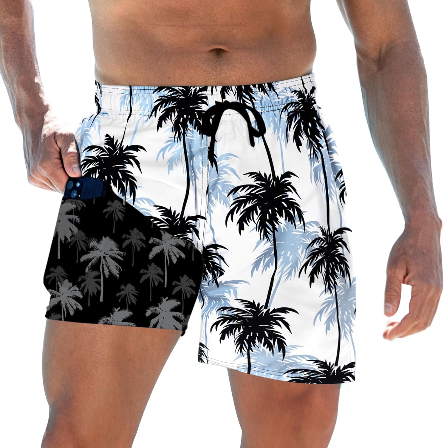 Herren Badehose mit Kompressionsfutter 5,5" Schrittlänge schnelltrocknend Badeanzug Shorts - Bild 21 von 29