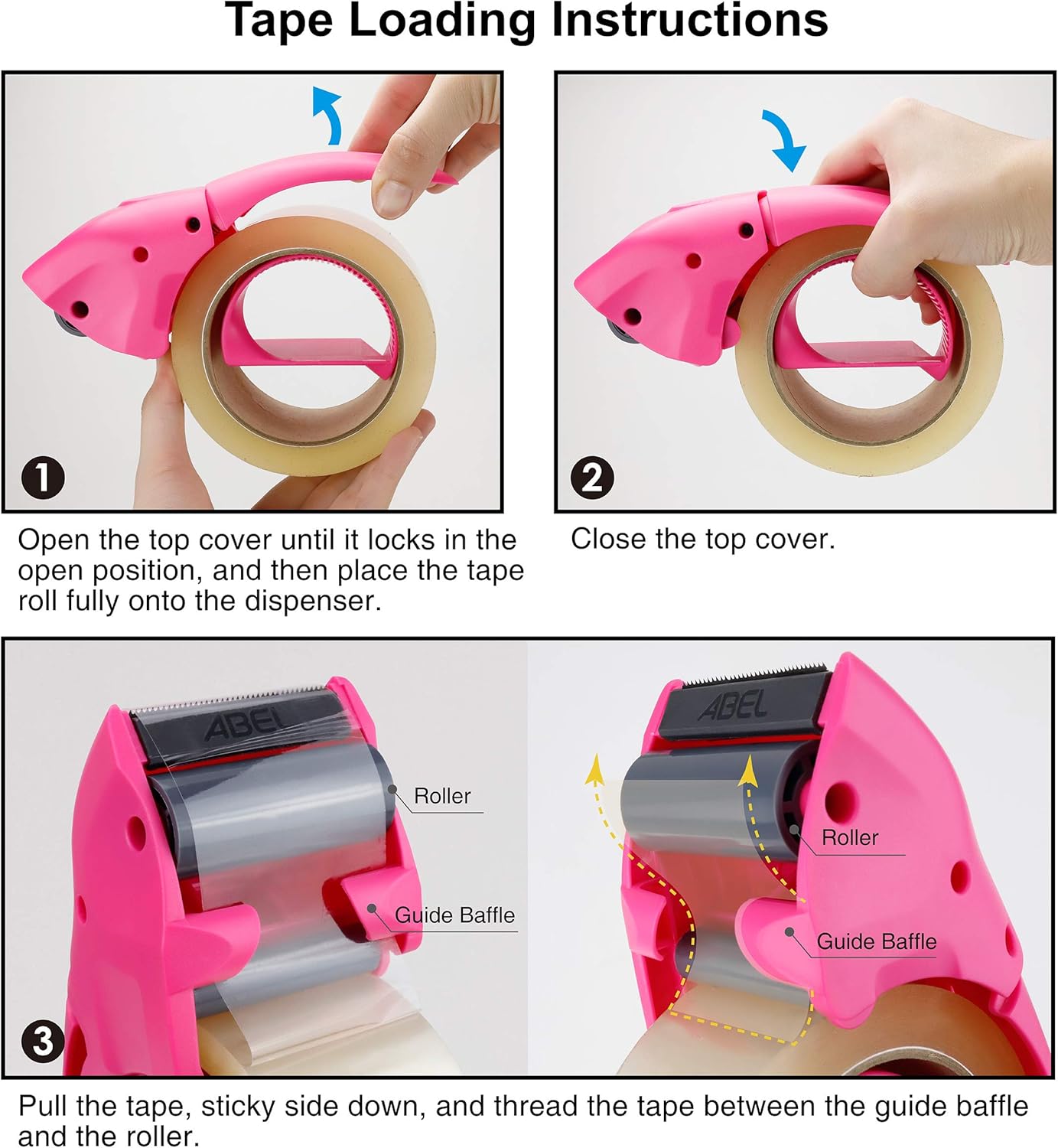ABEL EVO Packing Tape Dispenser, Pink, 2 Inch Wide Ergonomic Tape Gun, Shipping Moving Mailing Box Sealing Carton Packaging, Lightweight Hand-held Heavy Duty Tape Cutter : Office Products