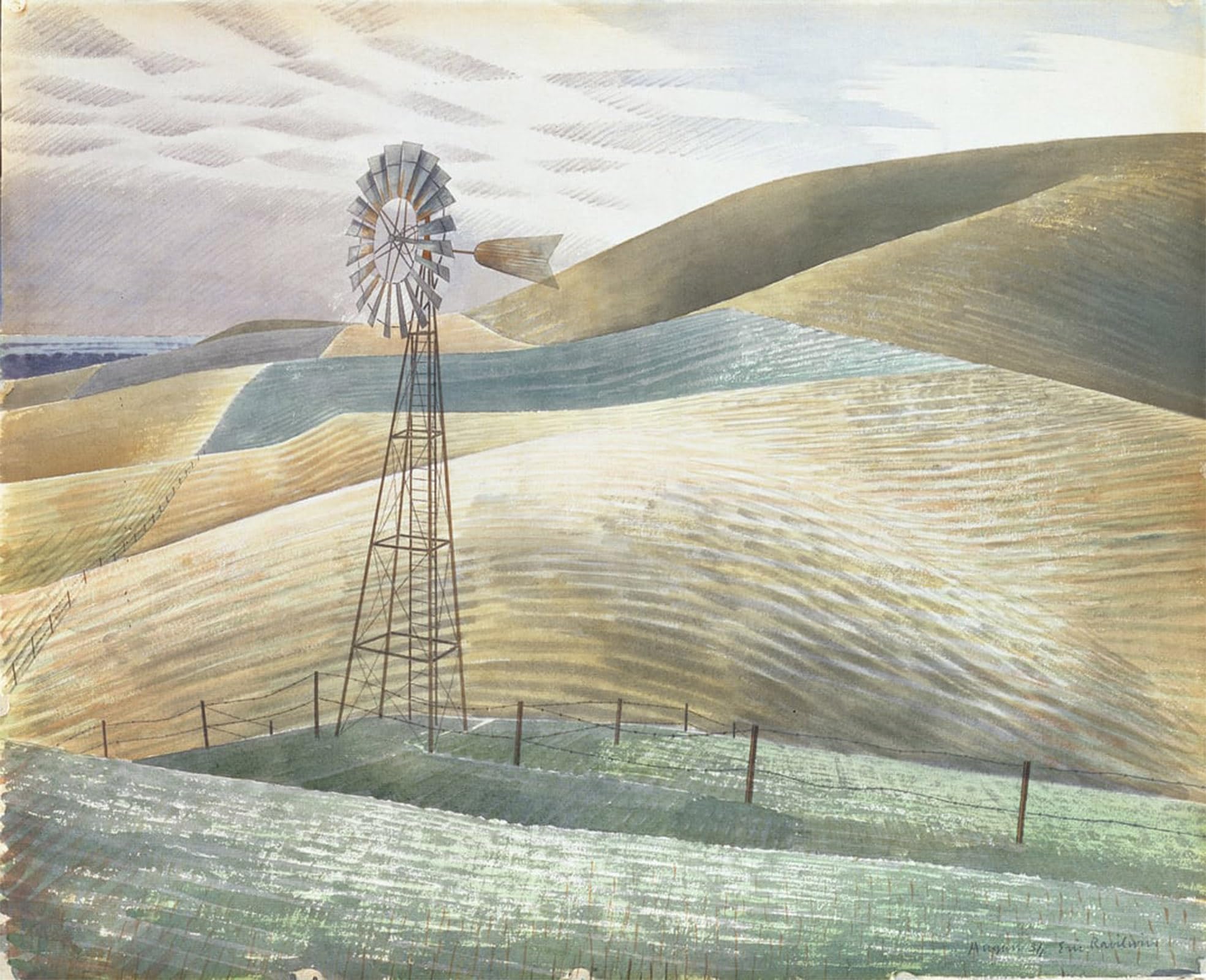 SERENDIPITP Abstract Painting Mural Print Picture Wall Decor Painting Windmill by Eric Ravilious Vintage Wall Artwork for Home Decor 60x90cm