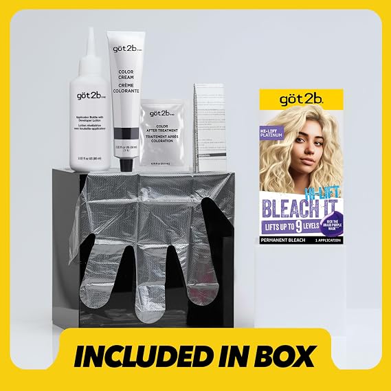 got2b Permanent Hair Color, Hi Lift Platinum Blonde, 7.05 Oz | From the Bleach It collection, Lifts up to 9 levels, Purple pigment conditioner, Oil-enriched formula, For dark hair