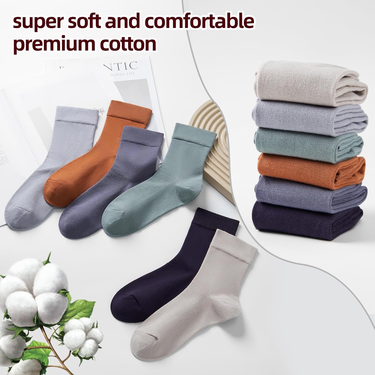 Corlap Women's Thin Above Ankle Socks - 6Pairs Cotton Casual Bootie Dress Crew Socks - Image 4