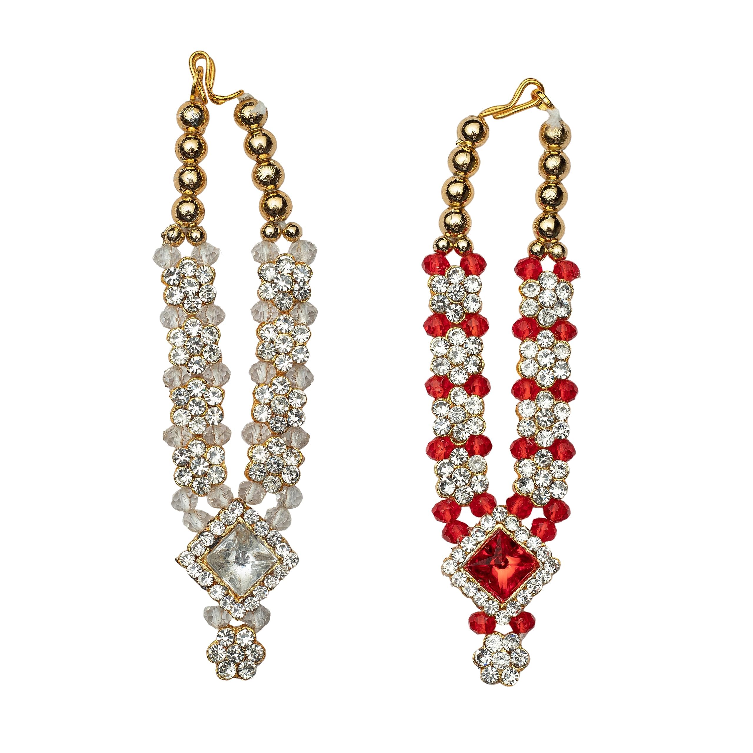 Set of 2 White & Red Stone Mala Set for Laddu Gopal/Devi Maa/Radha Krishna/Indian Traditional God Goddess Sringar Set Deity jewellary Set for All God Idol Statue Holi festival decoration(Size:-3'')