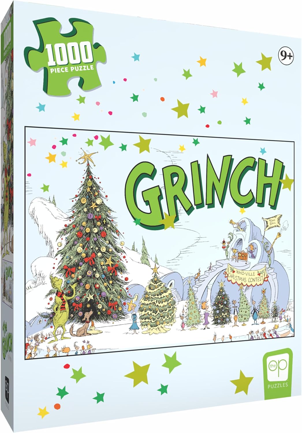 Dr. Seuss The Grinch Who-Ville Christmas Contest 1,000 Piece Jigsaw Puzzle, Collectible 19" x 27" Classic Children's Book Holiday Artwork, Fun Gift for Family & Fans, Officially Licensed