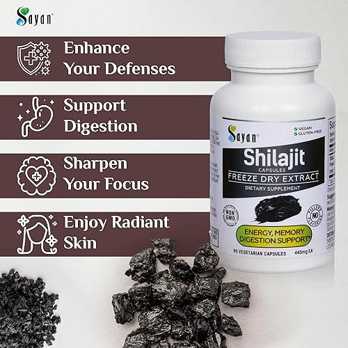 Miniatura 7 de Sayan Shilajit 90 cápsulas/440 mg ea.- Suplemento orgánico con alto contenido de ácido fúlvico para apoyar tu sistema inmunológico, reforzar la