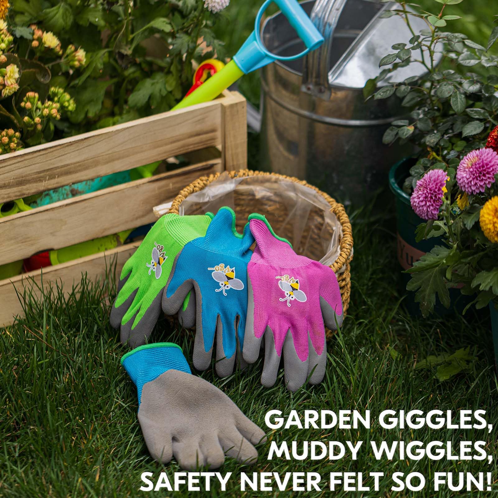 Vgo... 3 works Kids Gardening Gloves Ages 3-9, Blue, RB6013, XXS (3 works) - Image 4