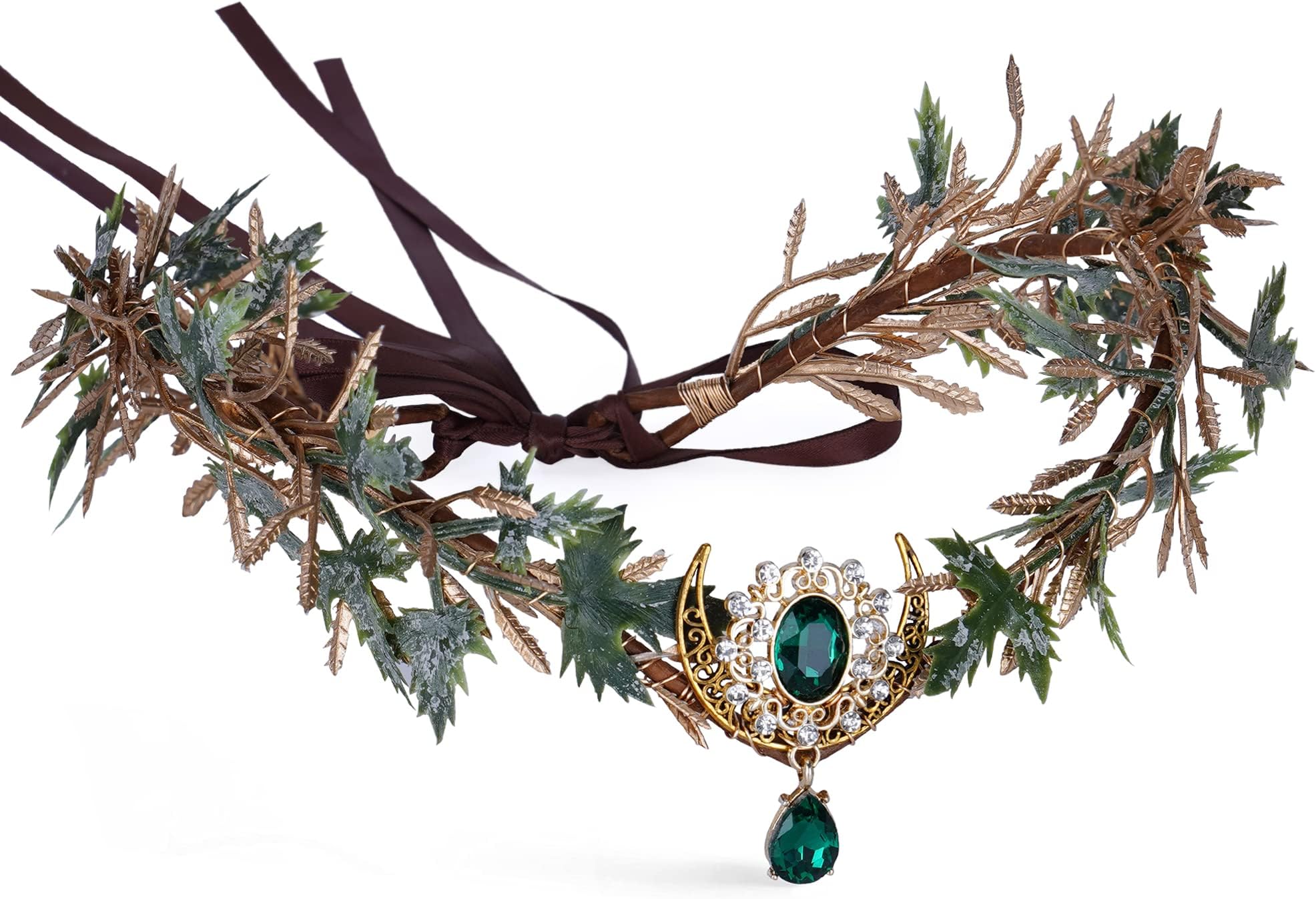 Woodland Elf Flower Crown - Renaissance Forest Fairy Headpiece Floral Headband Elven Leaf Cieclet for Women Renfaire Halloween Cosplay Fantasy Photo Shoot