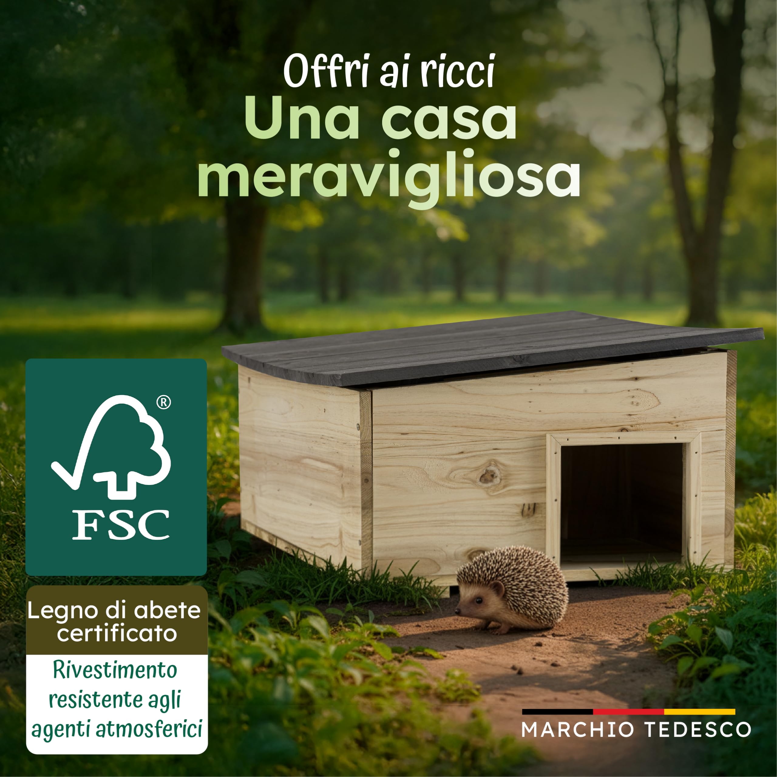 Moorland Casetta per ricci Rifugio con ingresso a labirinto ventilato base | 54x38cm con tetto removibile in legno verniciato spazioso resistente al freddo giardino casa all'inverno dormitorio fondo IH5