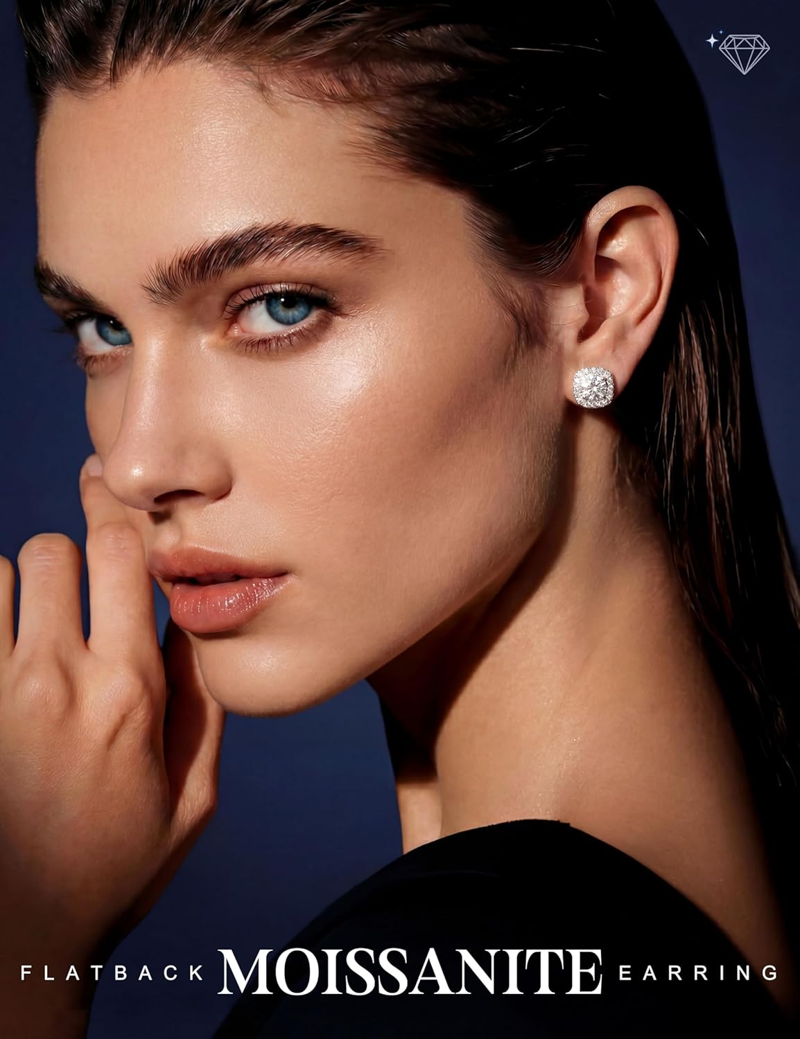 LOLIAS Moissanite Stud Earrings - Hypoallergenic Flat Back Earrings for Women Men- 925 Sterling Silver Halo Square Stud Earring - 14K White Gold Plated Brilliant D Color VVS1 Moissanite Jewelry