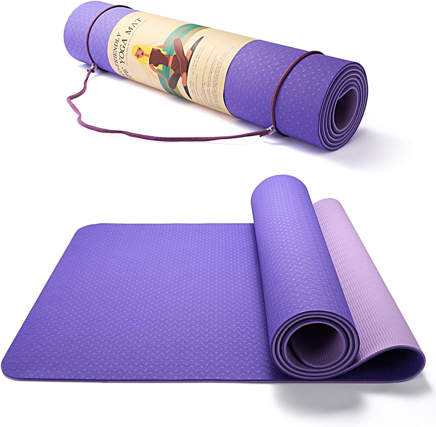 TWING Extra-Wide Yoga Mat, Non-Toxic Fitness Mat, Upgraded 2021 Non-Slip Yoga Mat, Workout Mat for Yoga, Pilates and Exercises Extra Wide Exercise Mat 72"x 24" Thickness 6mm 1/4 Inch w/Carrying Strap