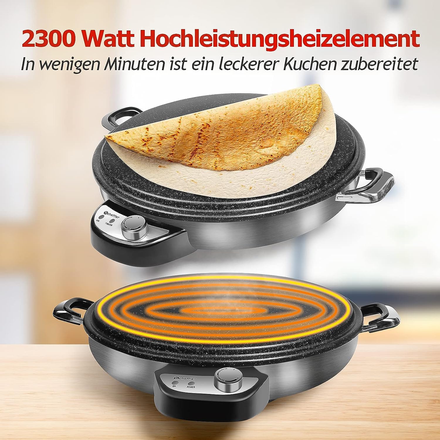 Fladenbrot Bäcker Scheffler 50 cm Fladenbrot Bäcker Machine, 2300W 230V Pancake Fladenbäcker Yufka Katmer Sac Antihaftbeschichtung, Edelstahl Griffe & Sockel(HR-002)
