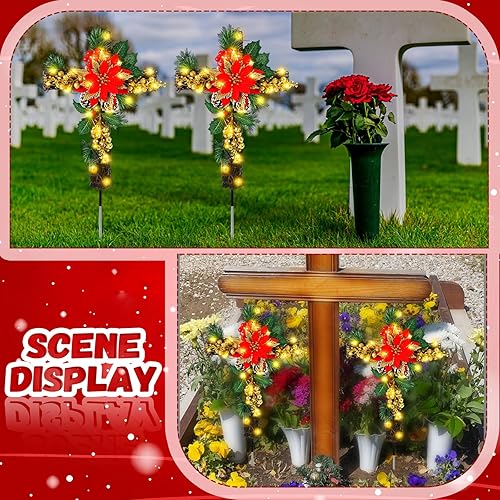 Miniatura 5 de 2 luces de Pascua de Navidad para decoración al aire libre, estaca solar, luces LED, cementerio, tumba, decoración de Navidad, decoración de patio