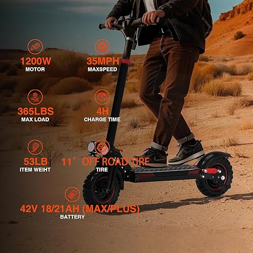 Miniatura 32 de Electric Scooter Adults, 34 MPH w/ 40-Mile Range, 48V 18/21AH, 1200W/1600W Peak Motor, 11" Off Road Puncture Resistant Inflatable Tire, Folding E