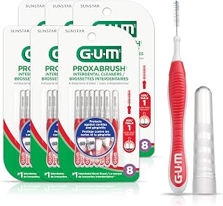 GUM Proxabrush® Go-Betweens® Reusable Interdental Cleaners, Antibacterial Bristles, Protective Travel Cap, 1314D, Red, Size 1, Ultra Tight, 8 Count X 6 Packs (48ct total)