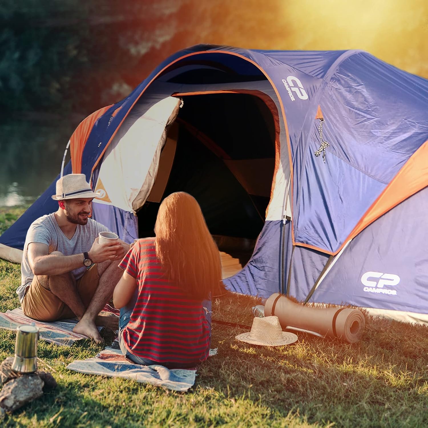 CAMPROS Tent-9-Person-Camping-Tents, Waterproof Windproof Family Tent with Top Rainfly, 3 Large Mesh Windows, Double Layer, Easy Set Up, Portable with Carry Bag, for All Seasons - Blue : Sports & Outdoors