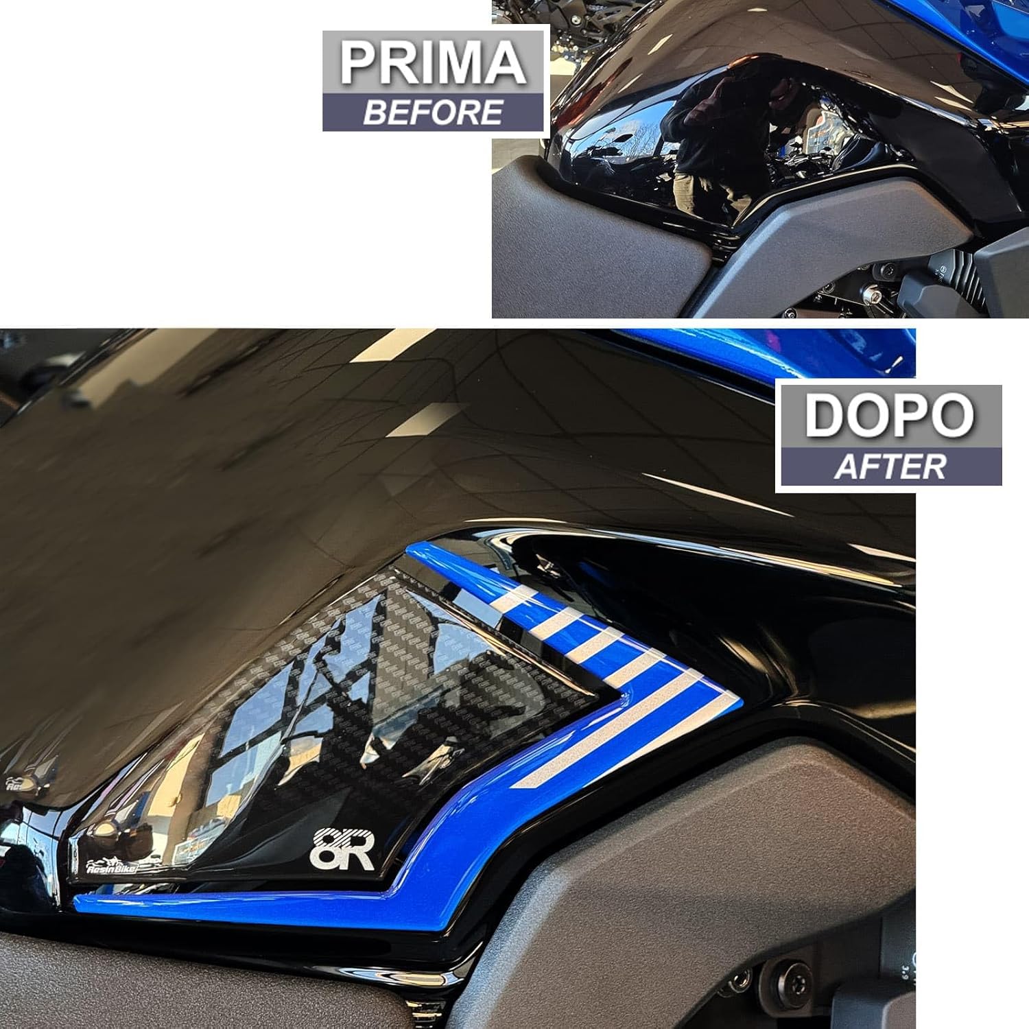 Resin Bike Motorbike 3D Stickers Compatible with Suzuki GSX 8R 2024-2026 Blue. Bike Tank Side Protector from Impact and Scratches. Sticker 3D Resin Made in Italy