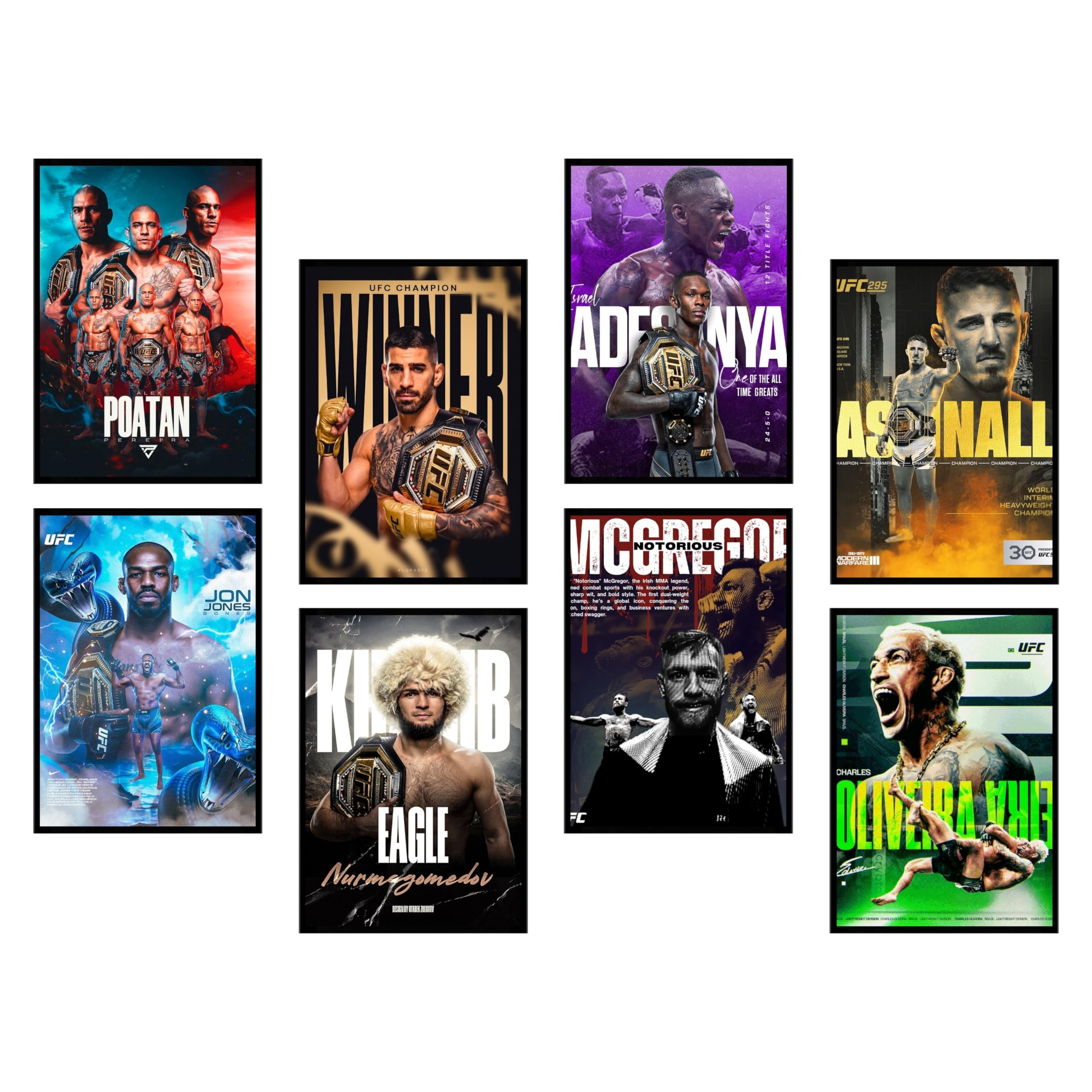 UFC Posters Set of 8 A4 Size 8x12 Inch | 300 GSM Art Paper with Stick Tape Included | MMA Wall Art Conor McGregor Khabib Nurmagomedov | Home Decor | Wall Decor Items | Room Decoration Items for Bedroom | Posters for Wall-image-16