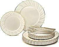 Vista 17 de Ocassions - Vajilla de 50-150-200 piezas para 25 invitados, color dorado, E1. Blossom Blush/Rosa & Oro