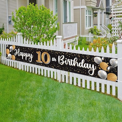 Vista 204 de Cartel de feliz cumpleaños 25 negro y dorado para patio, cartel de felicitación a 25 años de edad, telón de fondo fotoprop para el hogar, decoración