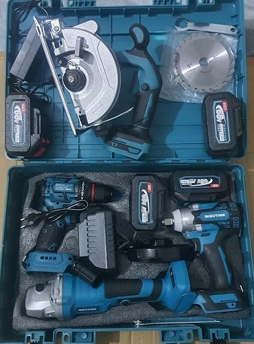 4 in 1 Power tool combo - Impact Wrench, Drill, Grinder, Circular Saw, 4 x Batteries, 2 x Chargers