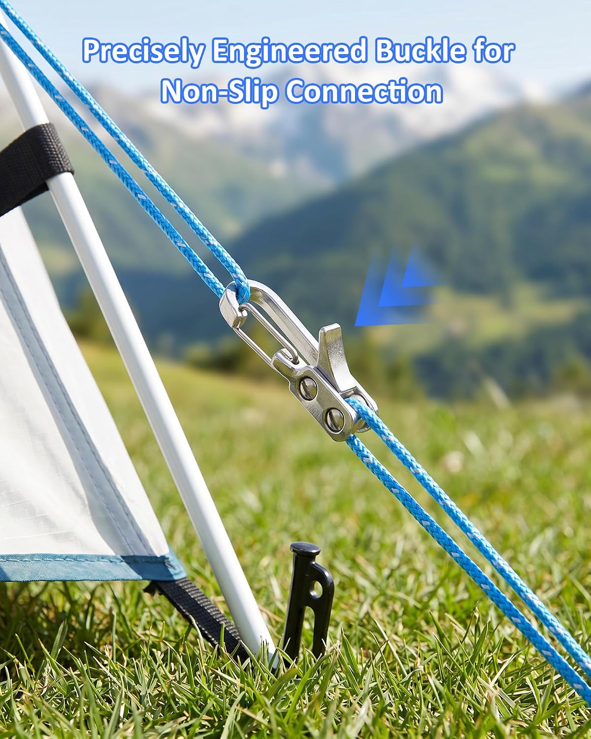 12-Pack Rope Tightening Tool & Tensioner, Adjustable Tie Down Rope Roller with Stainless Steel Buckles, Retractable Buckle Rope for Camping, Clothesline, Guy Lines & Cargo Securing