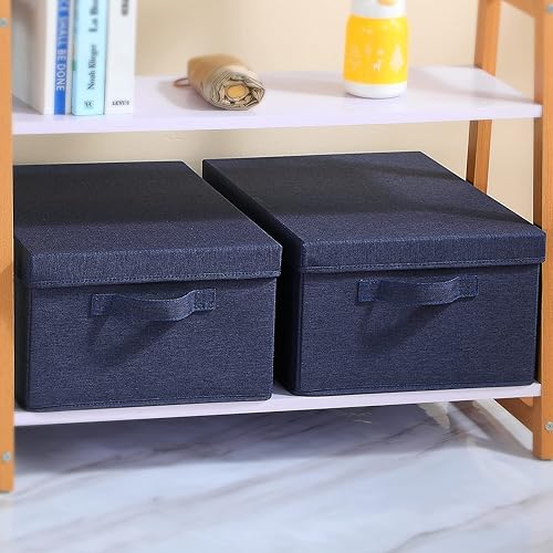 Miniatura 4 de HOONEX Contenedores de almacenamiento plegables con tapas, paquete de 2, cajas de almacenamiento con 2 asas de transporte y cartón pesado, 16.5