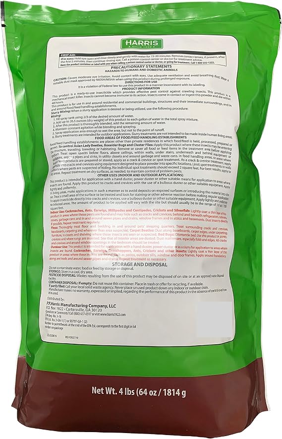 Harris Diatomaceous Earth Crawling Insect Killer, 4lb with Powder Duster Included Inside The Bag