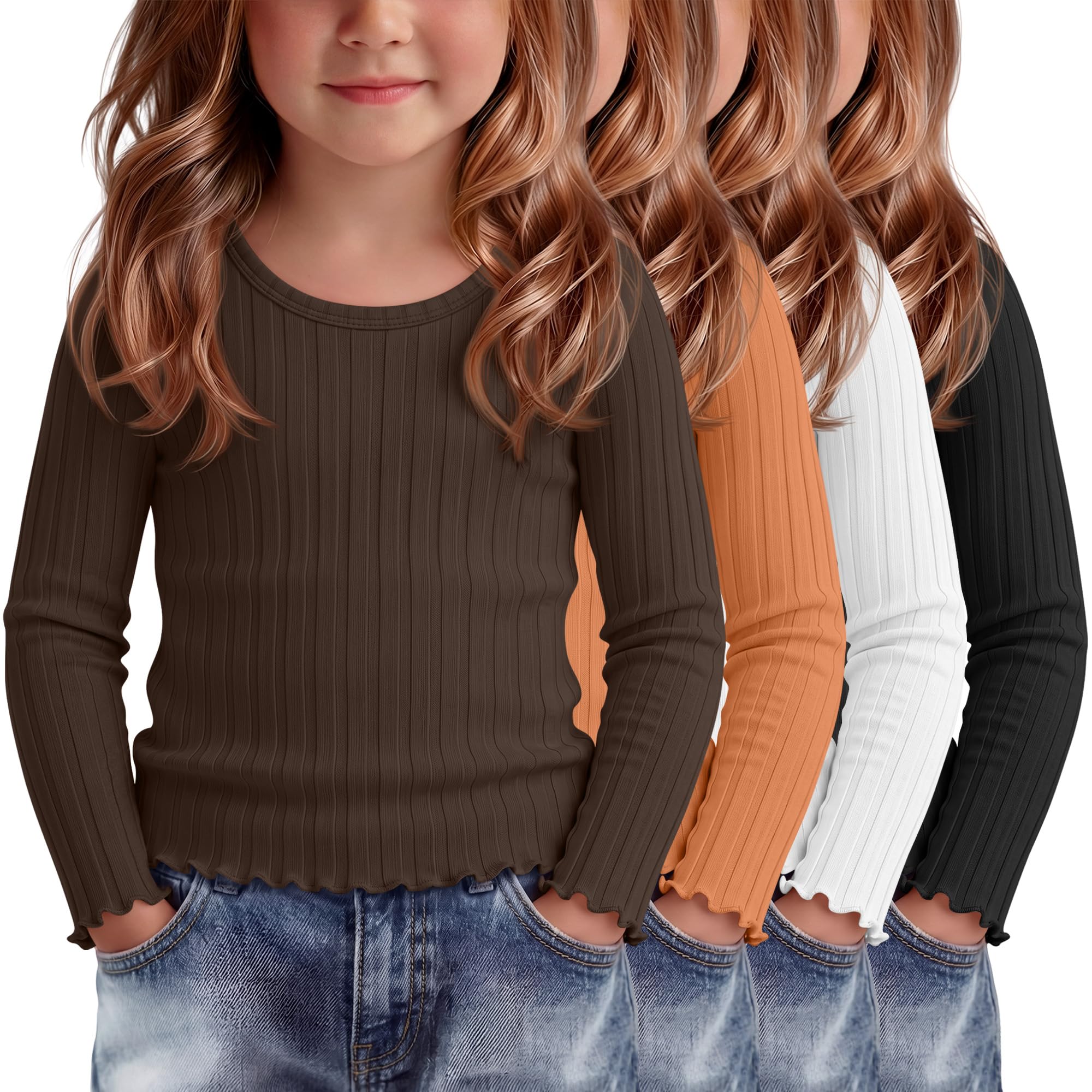 4 Pack Toddler Girls Cute Fall Long Sleeve Shirts