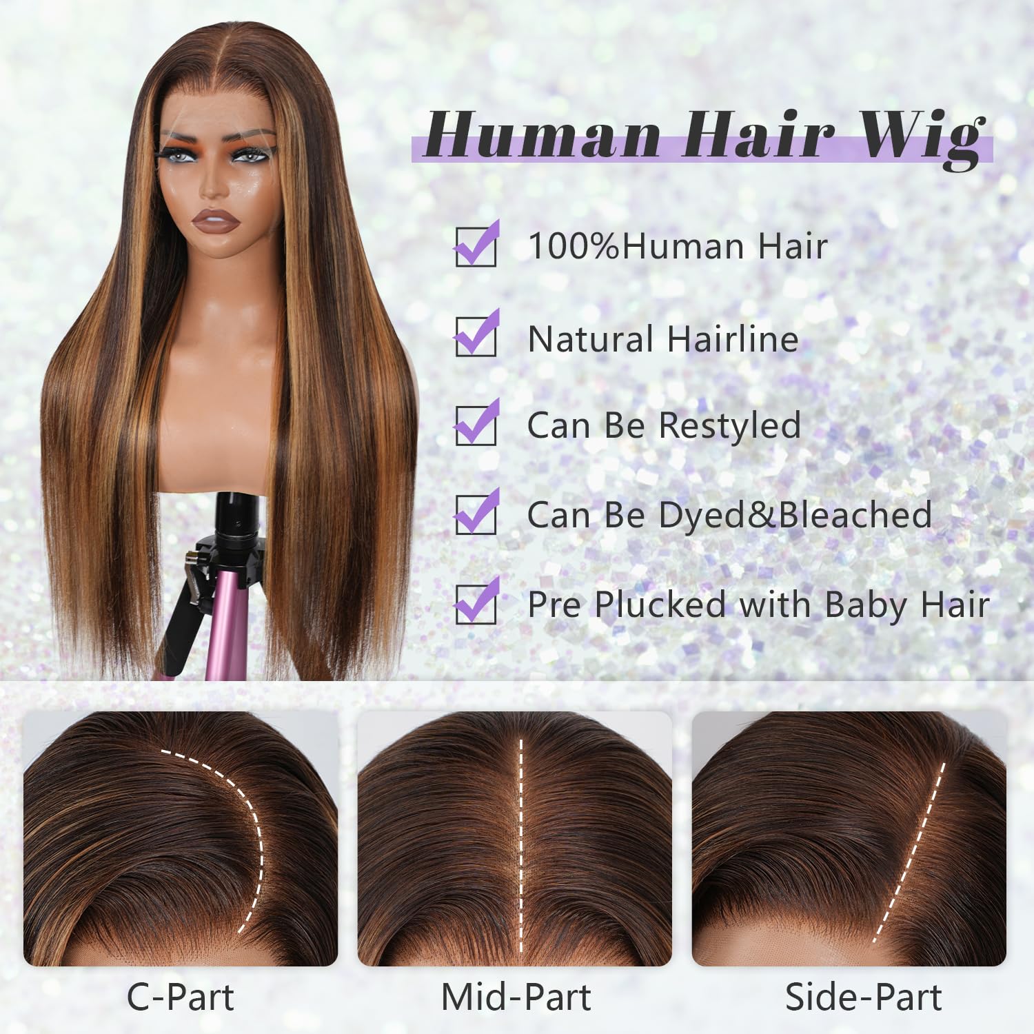 NESMON 34 Inch 13x6 FULL Real SKINLIKE HD Lace Wig Straight 200% Density 0.10mm Ultra-thin Swiss Lace Pre-plucked Bleached Small Knots With Baby Hair P4/27 Highlight Ombre Human Hair Wigs for Women