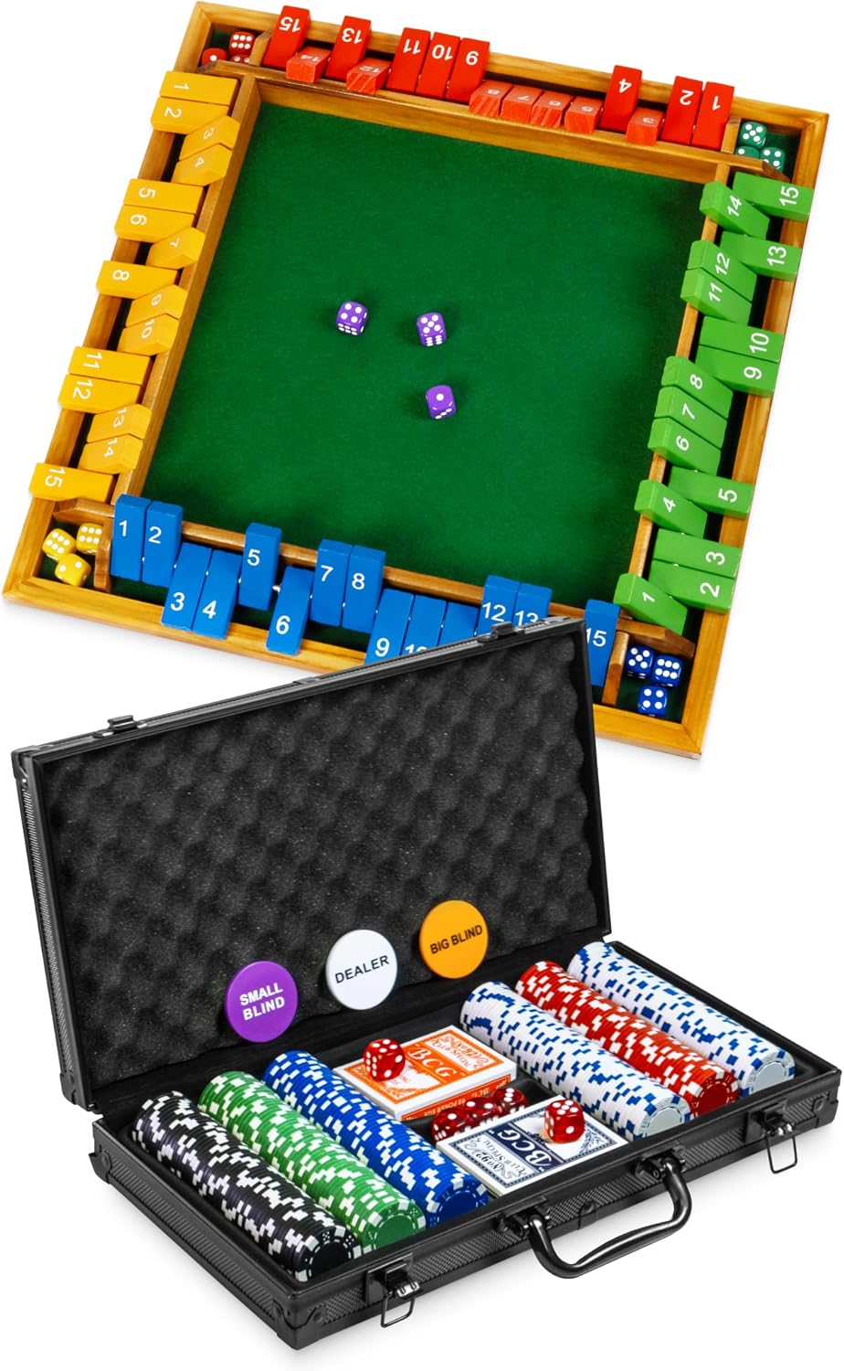 Set de Póker Queensell con Shut The Box para 4 jugadores