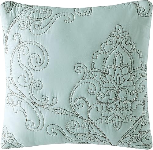 Miniatura 7 de BYTIDE Juego de ropa de cama de 4 piezas tamaño Queen de 110 x 120 pulgadas, elegante bordado de damasco antiguo con clase con bordes festoneados,