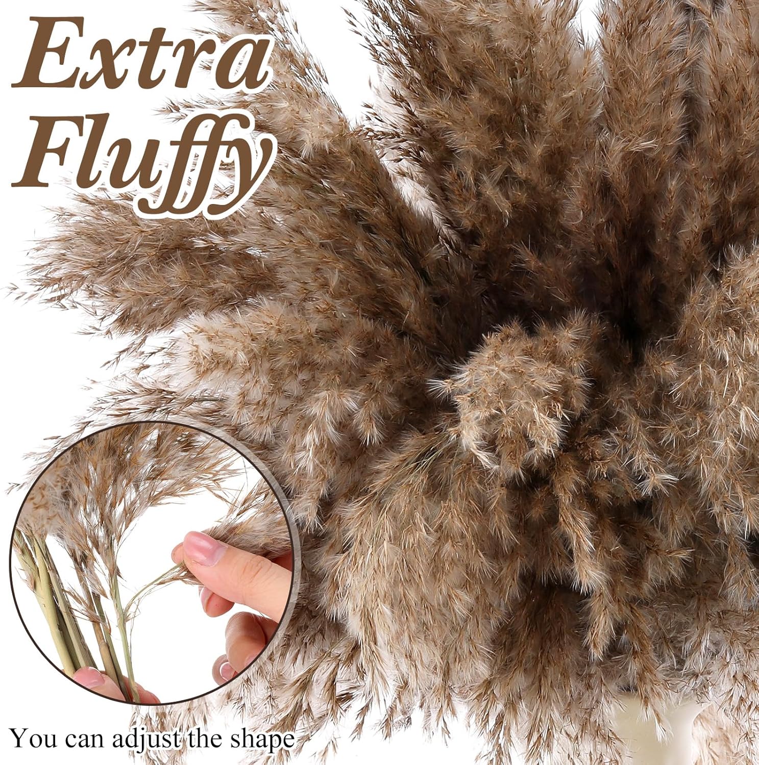 Janinka 300 Pcs Dried Pampas Grass Decor 17 Inch Bulk Natural Small Pompous Wild Fluffy Pampas Floral Boho Decor Flowers for Wedding Party Farmhouse Home Bathroom Office Kitchen (Brown)