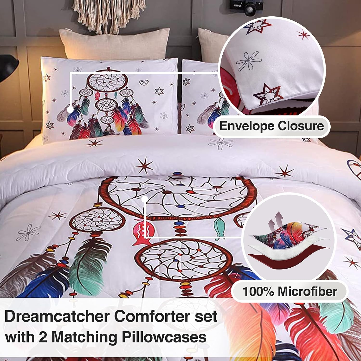A Nice Night Dreamcatcher Printed, Bohemia Comforter Set, Boho Dream Catcher Quilt Bedding Sets (Dreamcatcher, Twin)
