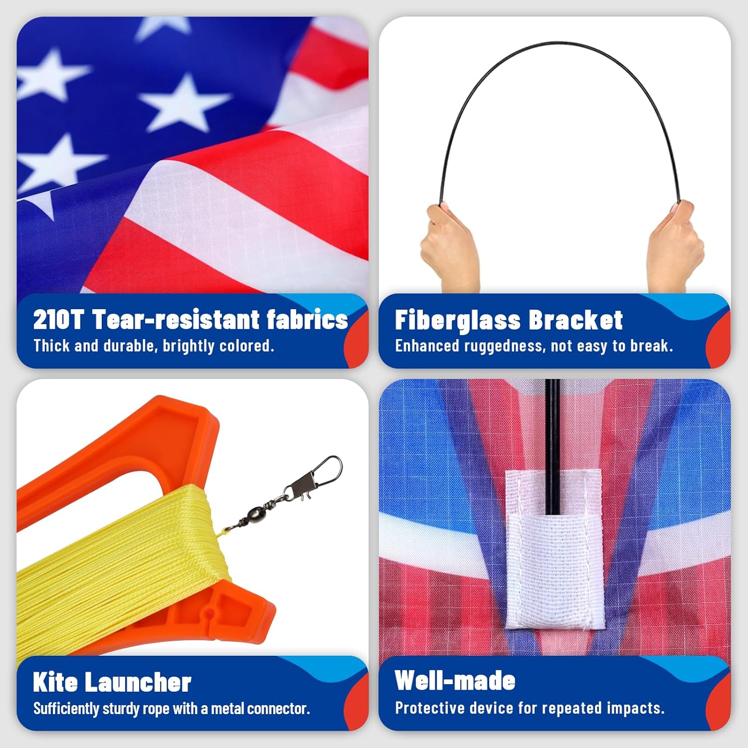 Flag Airplane Kite Easy to Fly Kids Kites for Ages 3-5, Huge Size Durable Beach Kite for Family Outdoor Games & Activities, Perfect for Kids and Adults (Flag Airplane Red Blue)