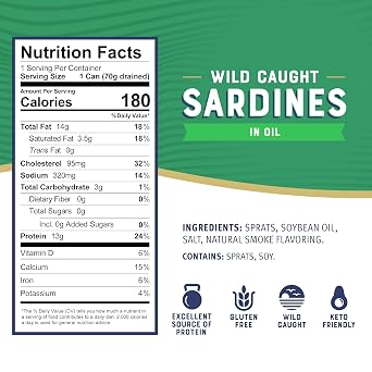 Bumble Bee Sardines in Oil, 3.75 oz Tin - Wild Caught, Gluten Free, Keto, Kosher, Clean Ingredients (Pack of 6)