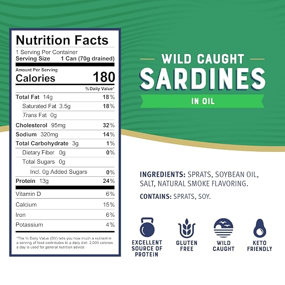 Bumble Bee Sardines in Oil, 3.75 oz Tin - Wild Caught, Gluten Free, Keto, Kosher, Clean Ingredients (Pack of 6)