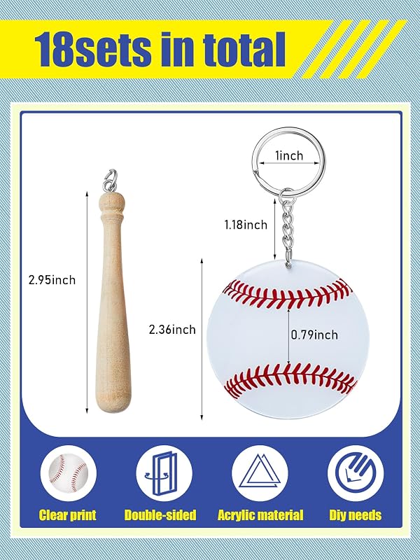 Taiyin 18 Sets Baseball Softball Acrylic Keychain Bulk DIY Ball Bag Tag Sports Party Favors Mini Ball Charms for Team Gifts(White,Baseball) by Taiyin - Image 3