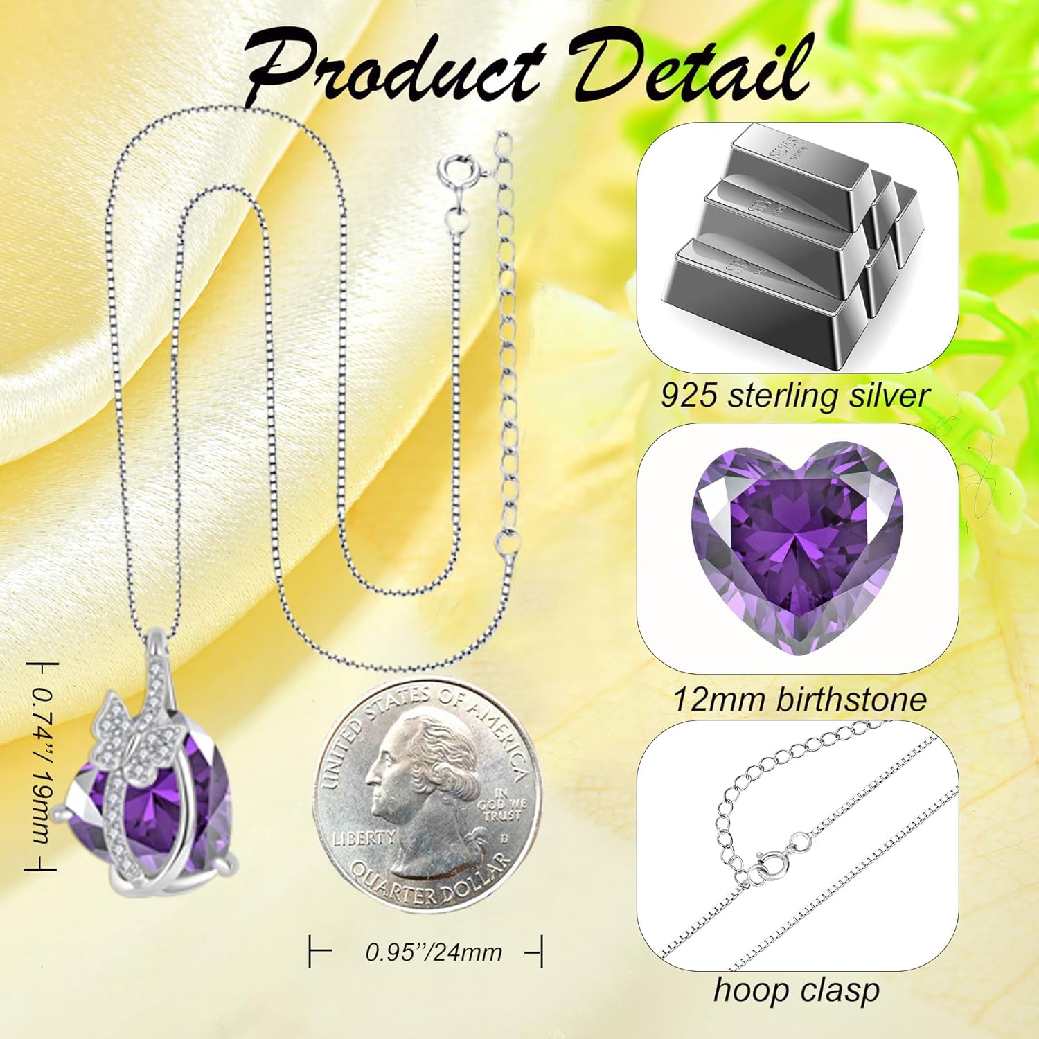 Butterfly Necklaces 925 Sterling Silver Infinity Heart Pendant Necklace with Birthstone for Women Created Gemstone Jewelry for Her Mom Wife Daughter - Image 6