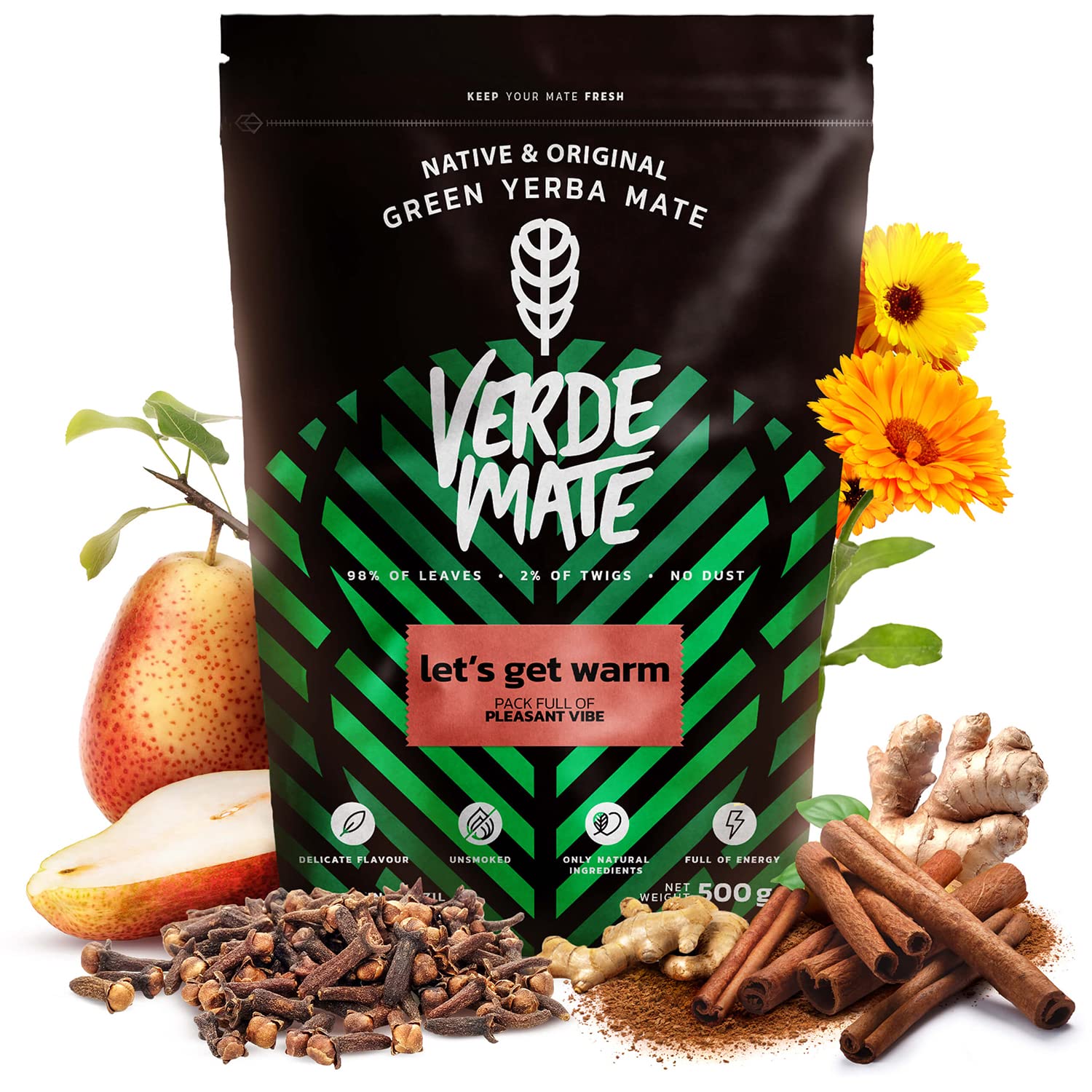 Verde Mate Green Let's Get Warm 500 g | Yerba Mate con Pera e Cannella | Edizione Speciale Invernale | Infuso Dal Sapore Avvolgente