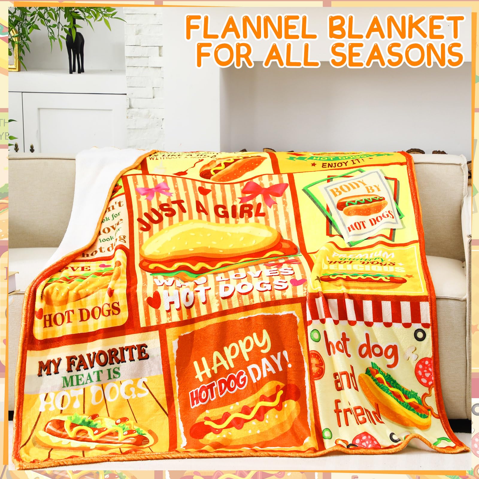 Buryeah 9 Pcs Hot Dog Present for Women Mothers Day Hot Dog Set Gifts Include 60 x 50'' Blanket Mug Makeup Bag Tote Bag Pillowcase Socks Keychain Candle Greeting Card Present for Friends
