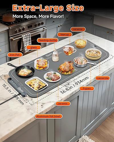 Miniatura 5 de Tapete de calentamiento para alimentos, extra grande XXL de 36 x 16 pulgadas, calentador de alimentos para bufé, tapete de calentamiento de