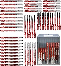 FOCSTOL Jigsaw Blades Set – 50 Pieces HSS/HCS Jig Blades for Cutting Metal, Wood, Plastic (T118A,T118B,T127D,T119B,T119BO,T101BR,T144D,T244D)