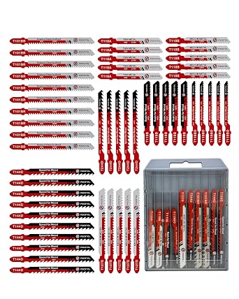 50PCS T-Shank Jigsaw Blades Set - FOCSTOL HSS/HCS Jig Saw Blades for Cutting Metal, Wood and Plastic T118A,T118B,T127D,T119B,T119BO,T101BR,T144D,T244D