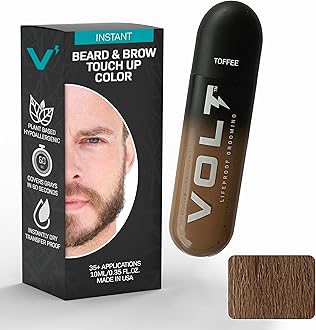 VOLT Grooming Temporary Instant Beard Color Single Pack - Quick Drying Plant Based Hypoallergenic Brush on Color for Beards, Mustaches, and Eyebrows - 0.35 Fl Oz (10 ml), Toffee (Light Brown)