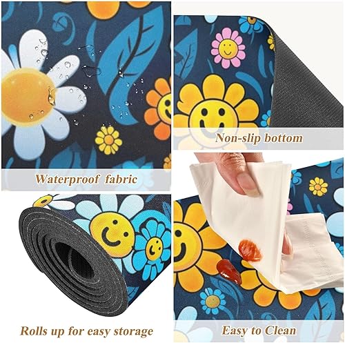 Miniatura 3 de Manteles individuales antideslizantes resistentes al calor con caras sonrientes de margaritas de 39.37 x 11.80 pulgadas