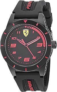 Ferrari Boy's RedRev Quartz TR90 and Silicone Strap Casual Watch, Color: Black (Model: 860006)